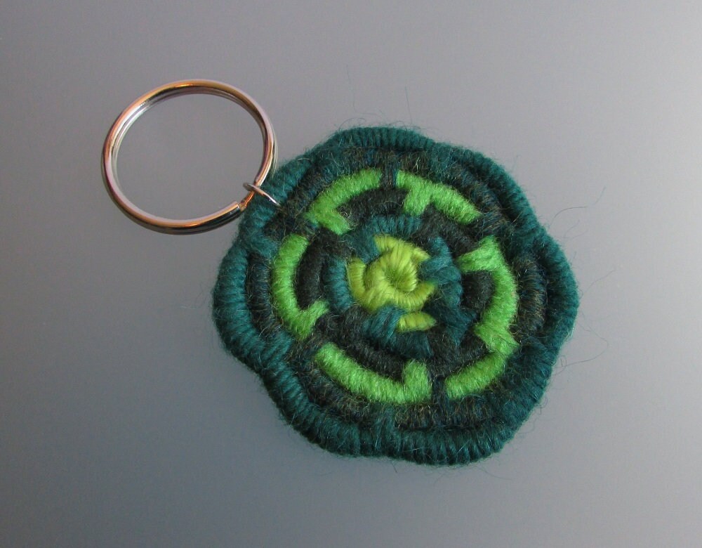Shades of Green Coiled Jute Fiber Keychain - One-of-a-kind, Made W ...
