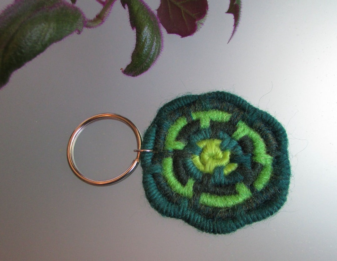 Shades of Green Coiled Jute Fiber Keychain - One-of-a-kind, Made W ...