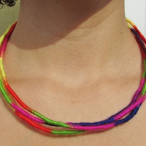 Bright, Colorful Circus Swirl Multi-Strand Fiber Wrapped Corded Necklace - Made with Unique, Multi-Color Yarn!