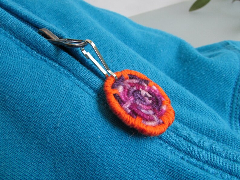Made with Unique Fun Orange Sparkle /& Magenta Swirl Coiled Jute Fiber Lanyard CharmZipper Pull Colorful Yarns!