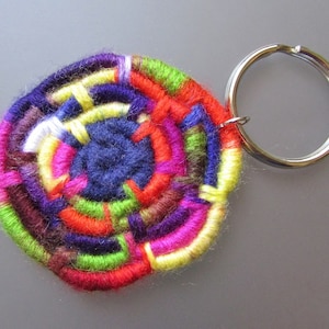 Playful, Multi-Color Circus Swirl Coiled Jute Fiber Keychain - Bright Mix of Colors!