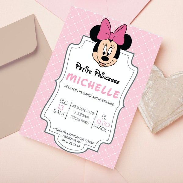 Invitation premier anniversaire Minnie Mouse, Modèle d'invitation modifiable Minnie, Invitation d'anniversaire imprimable, Minnie Mouse