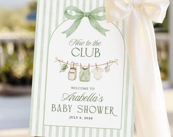 New to the Club Baby Shower Welcome Sign, Sage Green Golf Baby Shower Sign, Vintage Golf Poster Board, Editable Canva Template