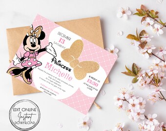 Minnie Mouse Erste Geburtstagseinladung: Bearbeitbare Vorlage (Digitaler Download)