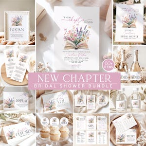 Bundle douche nuptiale livre d'histoires, nouveau chapitre commence la douche nuptiale, décoration de jeux de douche nuptiale sur le thème du livre, modèles de toile modifiables