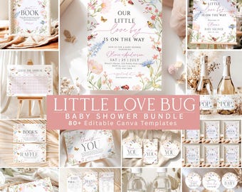 Paquete para baby shower de Love Bug, invitación editable de Lovebug y decoración para fiesta, baby shower de Little Love Bug, conjunto para baby shower de niña de Ladybug