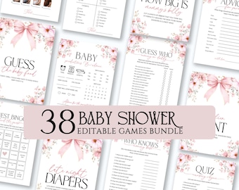 Baby Shower Games Bundle, Baby in Bloom Games, Girls Baby Shower Games Bundle, Coquette Baby Theme