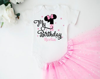 Personalized Minnie Mouse First Birthday Outfit - Custom Name and Age Tutu Set