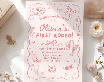 My First Rodeo Invitation, First Rodeo Birthday Invitation Template, Girl Cowgirl 1st Birthday, Editable Canva 5x7 + Phone