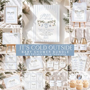 Babyshowerpakket "Het is koud buiten": Blauwe winter, meer dan 80 bewerkbare Canva-sjablonen