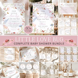 Love Bug Baby Shower Bundle, Editable Lovebug Invitation & Party Decor, Little Love Bug Baby Shower, Ladybug Girl Baby Shower Suite
