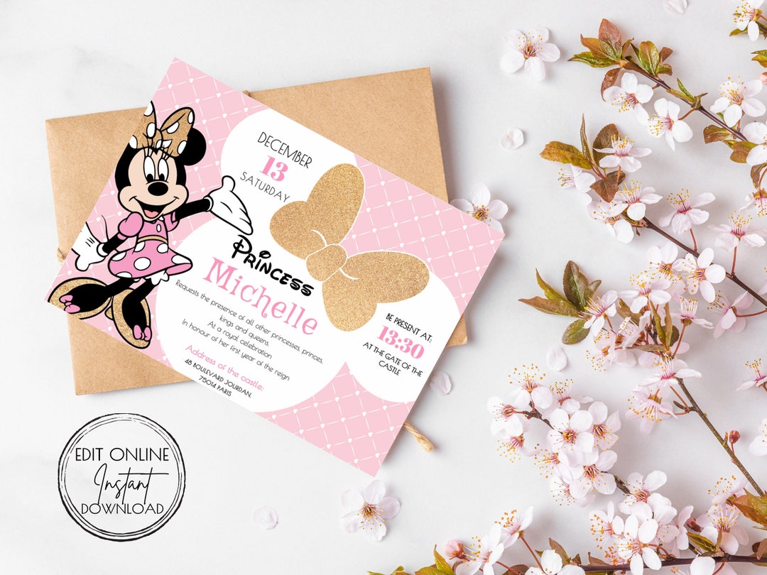 Minnie Mouse First Birthday Invitation, Editable Mouse Invitation ...