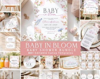Baby in Bloom Baby Shower Bundle Printable, Blooming Baby Shower Editable Games, Baby Shower Girl Floral Decorations