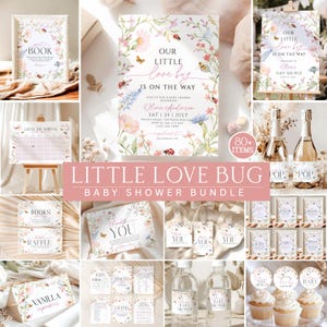Love Bug Baby Shower Bundle, Editable Lovebug Invitation & Party Decor, Little Love Bug Baby Shower, Ladybug Girl Baby Shower Suite