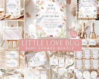 Love Bug Baby Shower Bundle, Editable Lovebug Invitation & Party Decor, Little Love Bug Baby Shower, Ladybug Girl Baby Shower Suite