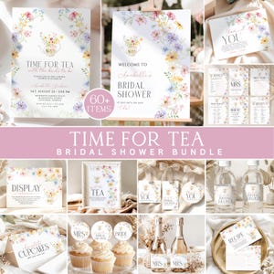 Tea Bridal Shower Invitation Bundle, High Tea Bridal Shower Games & Decorations, Time for Tea with Bride to Be, Editable Canva Template