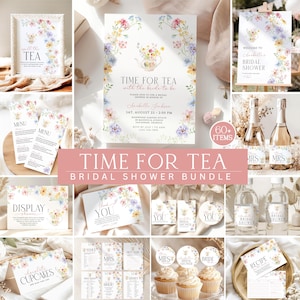 Bridal Shower Tea Party, Bridal Shower Games Bundle, Tea With the Bride to Be, Editable Canva Templates
