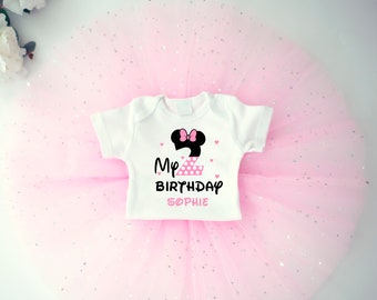 Zweiter Geburtstag Minnie Maus Mädchen Outfit - Entzückender Zwei-Zwei-Feier-Body mit Tutu - Kleinkind-Disney-Party-Kleidung