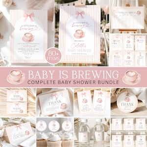 Baby Is Brewing Baby Shower Bundle, Coffee Baby Shower Decorations, Pink Latte Cafe Theme, Editable Canva Invitation, Games & Signs