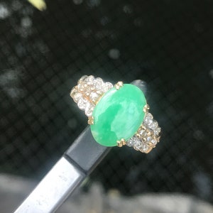 14k Jade Diamond Ring, Solid Gold .34 ct Si/si1 diamonds, Untreated Earth Mined Jade!  sz 7 Satisfaction Guarantee ~Watch Video