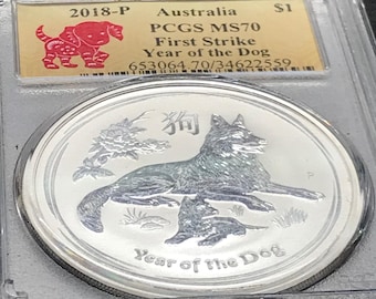 Year of the Dog MS70 2018-P First Strike ~Rare~ Only 1,162 were graded Perfect~This is one of them! ~Special Sought after Red Puppy Label~