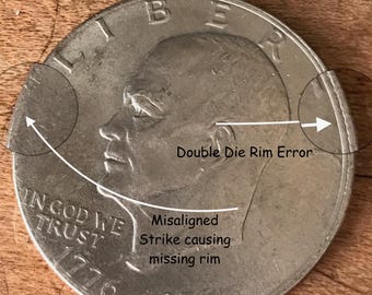 1776 Eisenhower Dollar Error Coin: Missing Rim, No Mint Mark