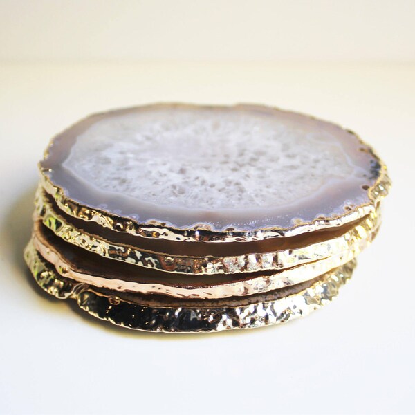 Agate Coasters 18k Gold Edge, Natural, Large