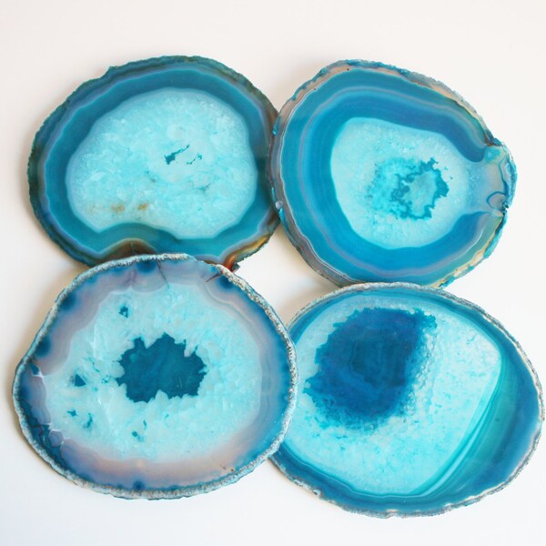 Teal Agate Coasters Brazilian, Set of 4 Large