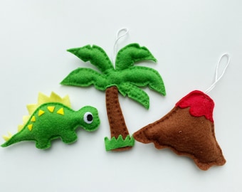 Easter sale---Easter gift-- felt pretend play toys---felt dinosaur and volcano and tree set