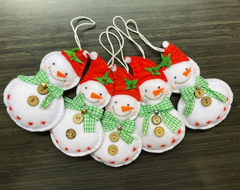 Christmas felt Snowman--Christmas tree deroration--Snowman ornament/Snowman decor/Christmas decorations-/Felt Christmas decor--set of five