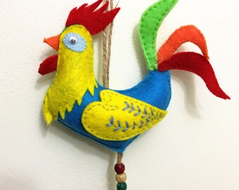 Easter sale—-Felt Rooster,Stuffed Felt Rooster Toy,Felt Chicken,Chicken Felt Doll, Farm Animal,Felt Rooster Wall Hanging