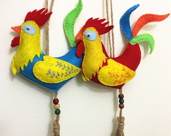 Easter sale—pair of Felt Stuffed Felt Rooster Toy,Felt Chicken,Chicken Felt Doll, Farm Animal,Felt Rooster home decot
