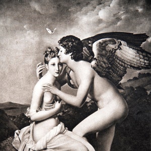 Love and Psyche, maiden and angel, Cupid, Greek Myth, Giclee reproduction