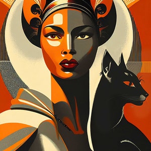 queen and cat, art nouveau, art deco,