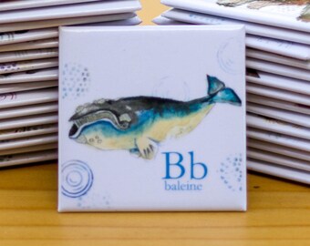 Baleine Aimants frigo Cathy Faucher illustration  2x2 pouces  Aimants rigides  Illustré au Québec  Imprimé au Canada