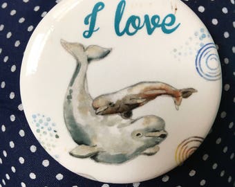 I love beluga! button by Cathy Faucher illustration