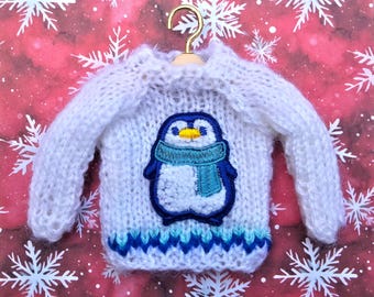 Penguin Mini Sweater Ornament, Hand Knitted