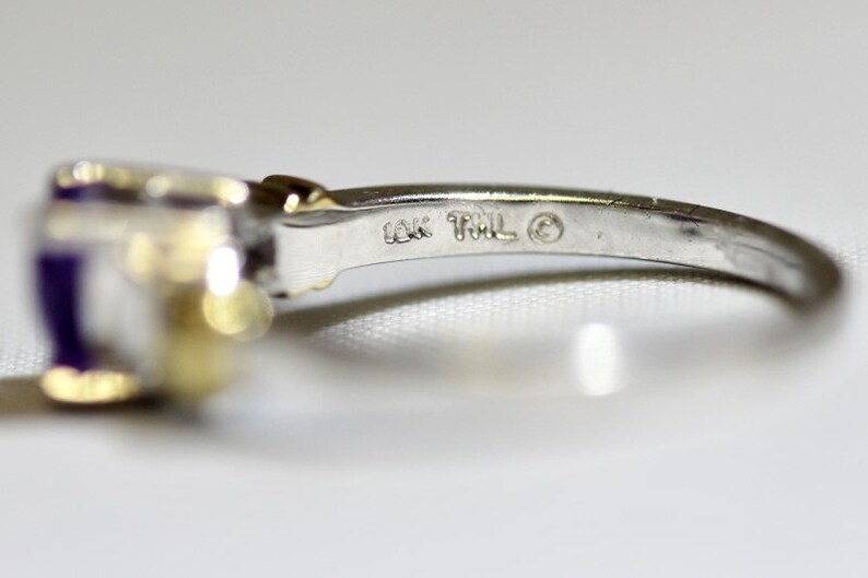 ON SALE 10K Solid 2-Tone Yellow and White Gold Heart Shaped Amethyst /& Diamond Ring Size 7 February Birthstone