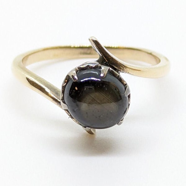 Cat's Eye Chrysoberyl Lady's Solitaire Stone Bypass Bezel Set Ring Size-6.5