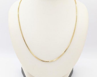 Elegant 14 18K Yellow Gold Box Link Necklace with 1.5mm Chain and Slip Ring Closure