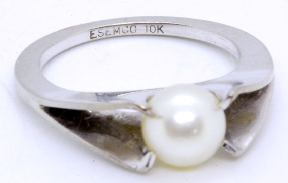 Vintage ESEMCO 10K Solid White Gold White Pearl S… - image 1