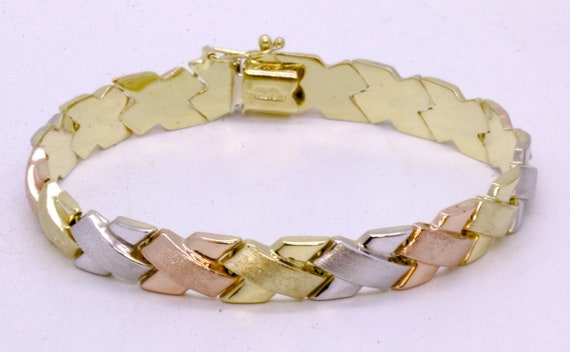 Aurafin 14K Solid Tri-tone Gold Brushed 