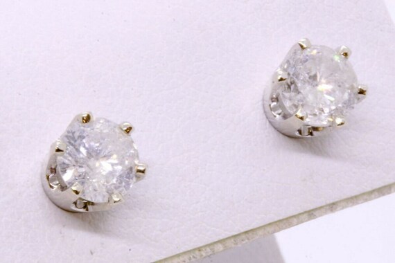 14K Solid White Gold Stud Earrings 1.60ctw Round … - image 2