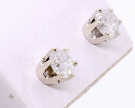 14K Solid White Gold Stud Earrings 1.60ctw Round … - image 3