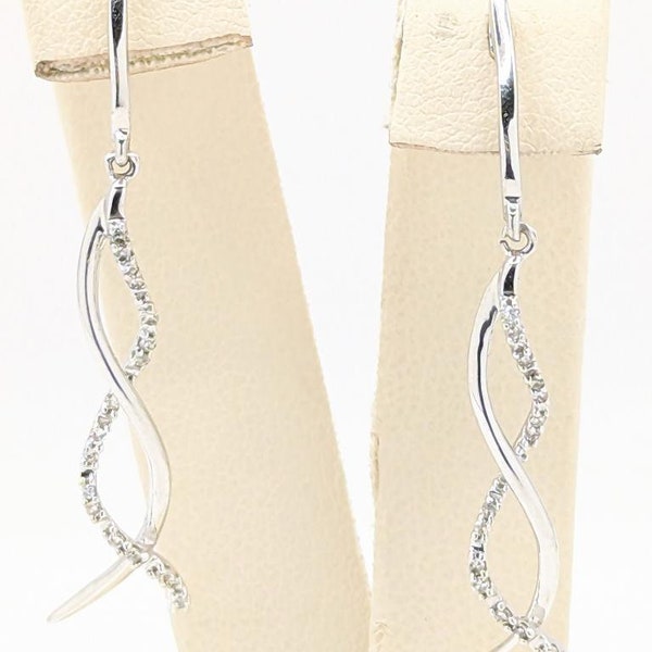 Elegant Helix Design 10K White Gold Diamond Drop Earrings - Stunning Gift Idea