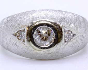 14K Solid White Brushed/Polished Diamond Ring .60CTW Size: 7.75