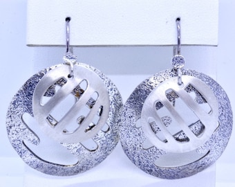 925 Sterling Silver Textured Open Work Layered Circle Drop Dangle Earrings 1.75"