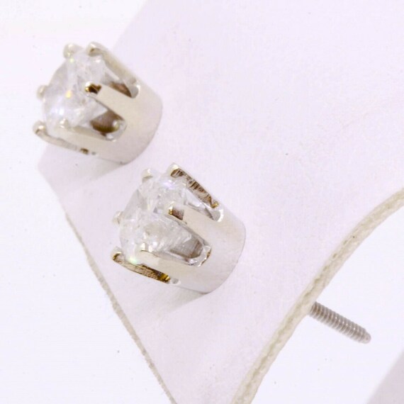 14K Solid White Gold Stud Earrings 1.60ctw Round … - image 7