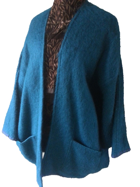 Turquoise Jacke,Bat Wing Coat, Turquoise Wool Coat