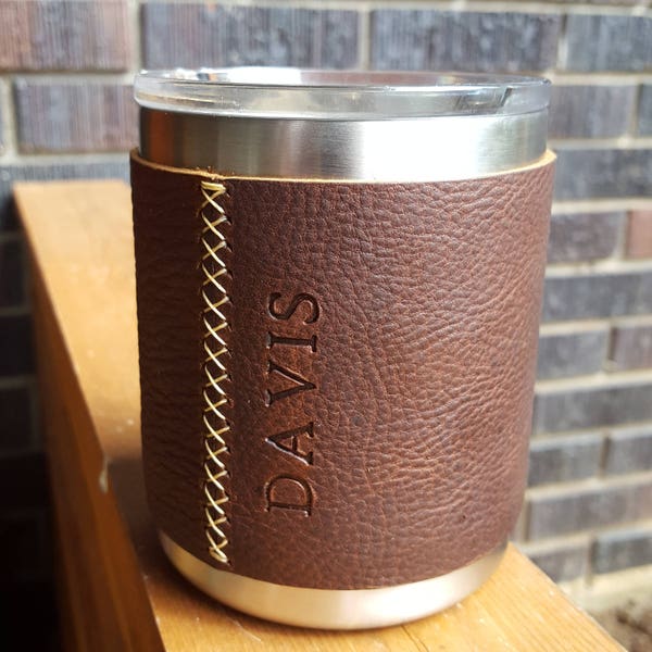 YETI 10oz Rambler Tumbler Insulated Cup Leather Sleeve - Personalized